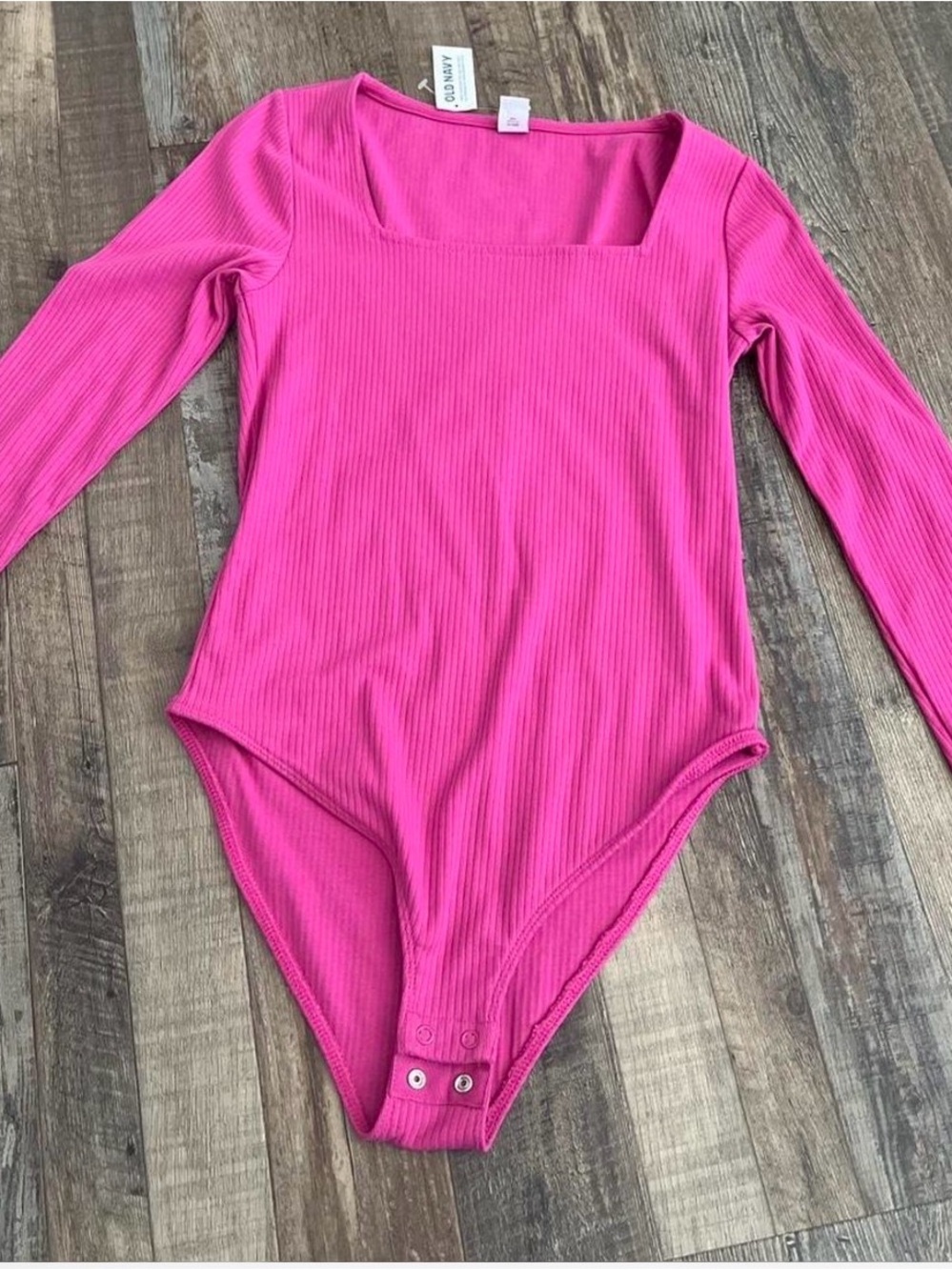 Old Navy Girls' Long Sleeve Ribbed One-Piece Bodysuit in Hot Pink